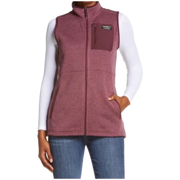 L.L. Bean Eggplant Purple Sweater Fleece Zip-Up Long Sleeveless Vest Sz Medium - Picture 1 of 10